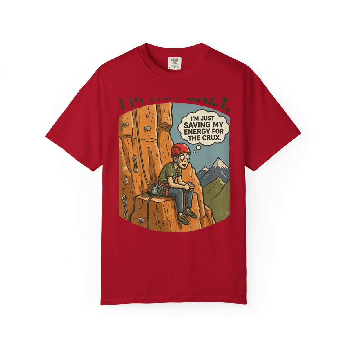 Color: Red | Saving Energy for the Crux Unisex Garment-Dyed Tee