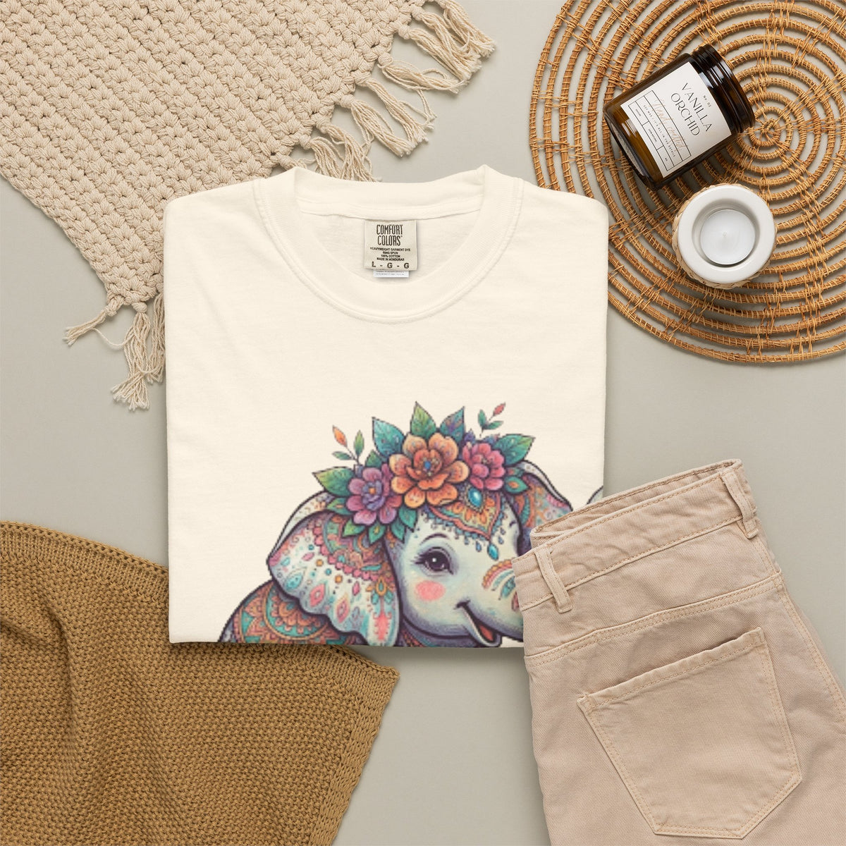 "Hippy Elephant" Unisex Garment-Dyed Tee