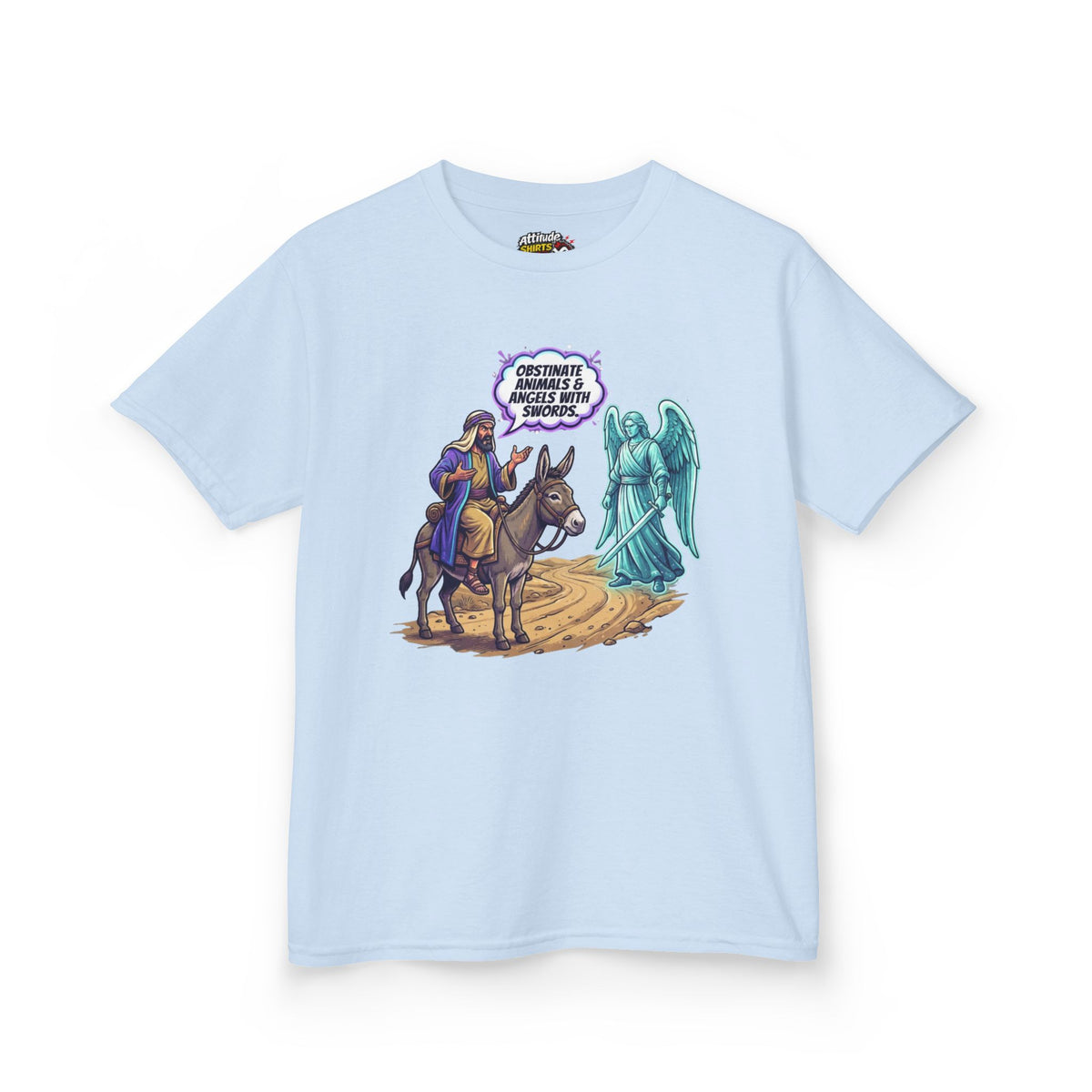 Color: Light Blue | Good Book Series Obstinate Animals & Angels With Swords Kids Tee