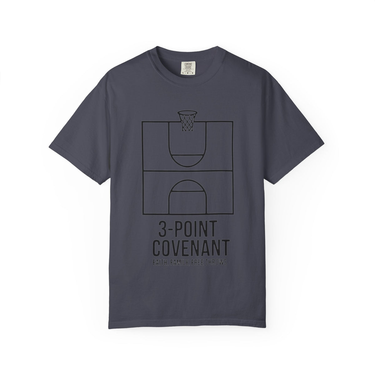 Color: Navy | 3‑Point Covenant: Faith, Family, Free Throws Unisex Garment-Dyed T-shirt
