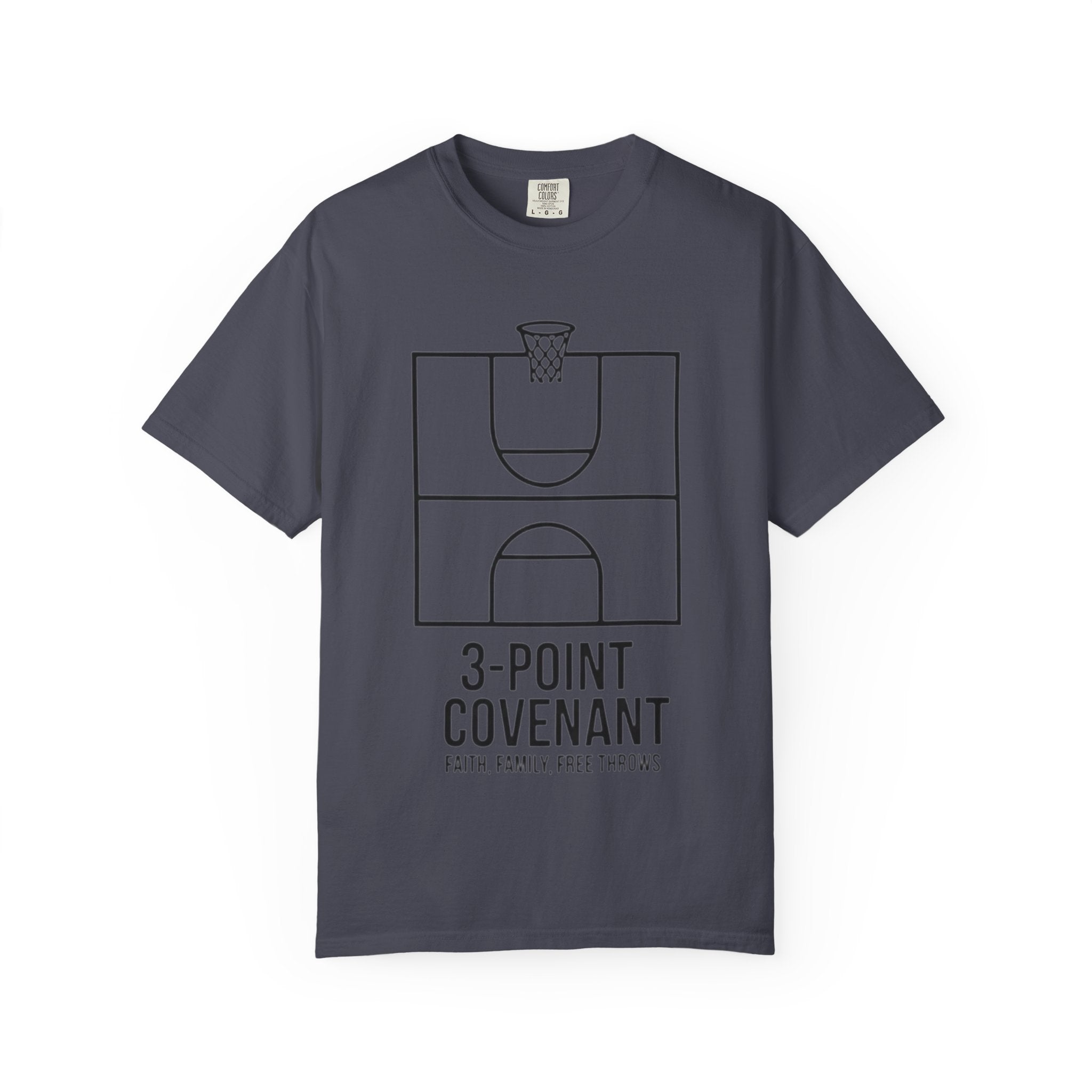 “3‑Point Covenant: Faith, Family, Free Throws" Unisex Garment-Dyed T-shirt
