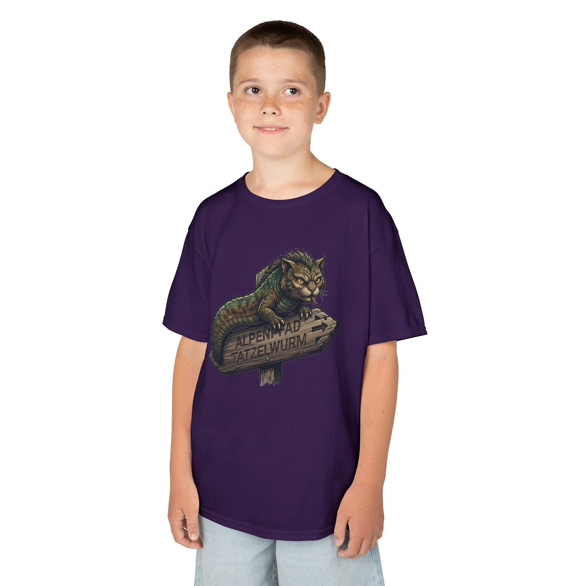 Color: Purple | Tatzelwurm (Alpine Europe) Kids Tee