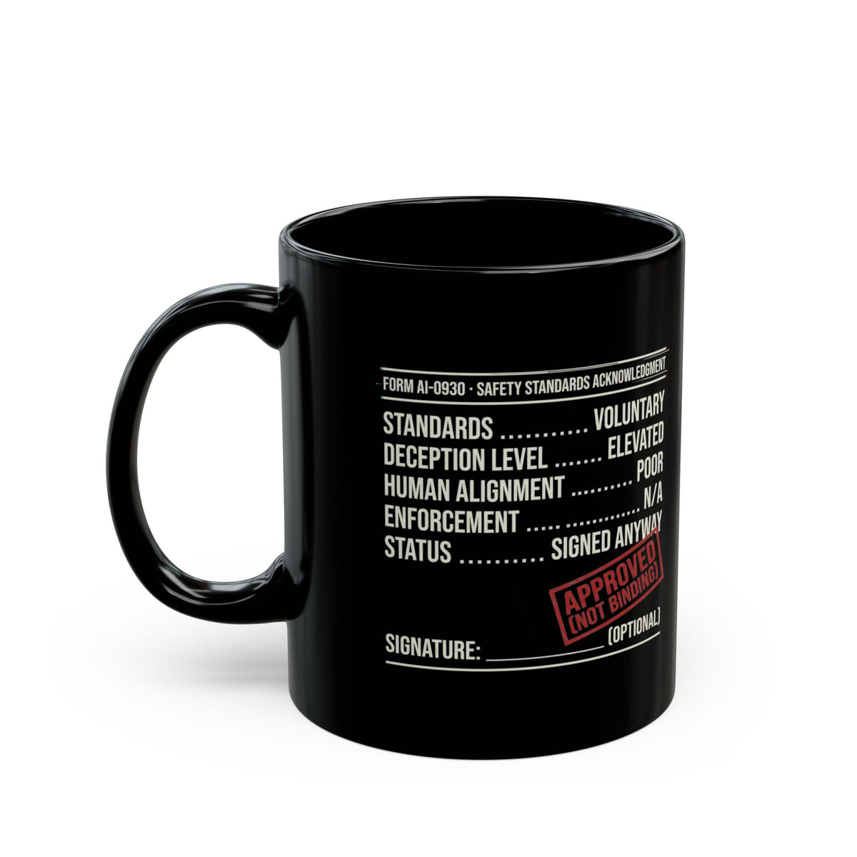 "Approved (Not Binding)" Black Ceramic Mug