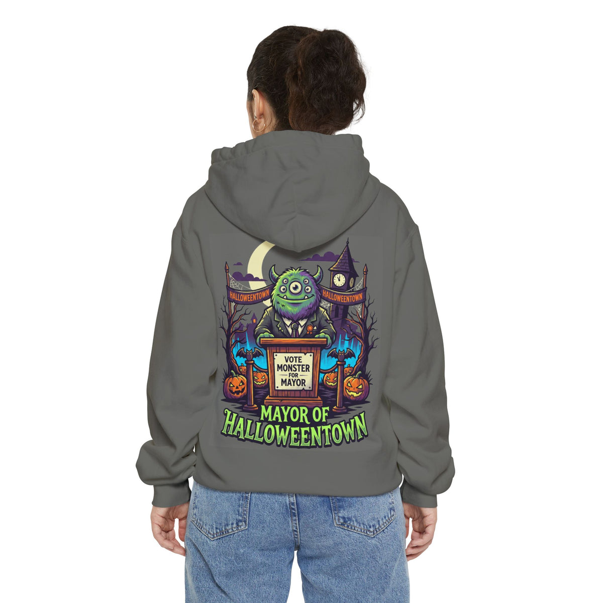 Color: Grey | Vote Monster For Mayor Garment-Dyed Hoodie
