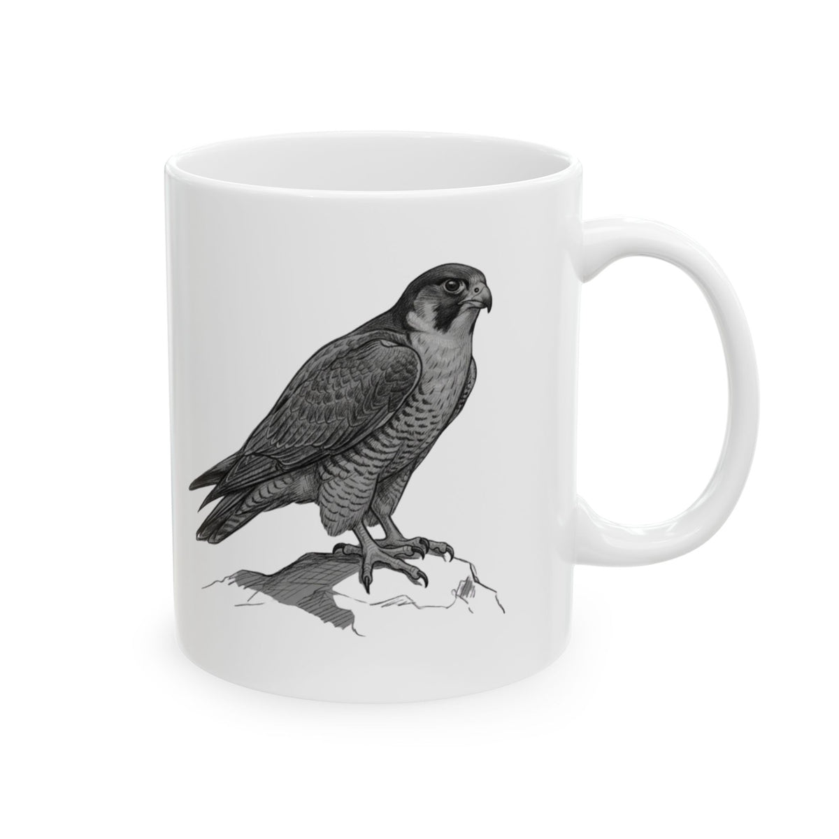 "Pencil Sketch Art Falcon" White Ceramic Mug