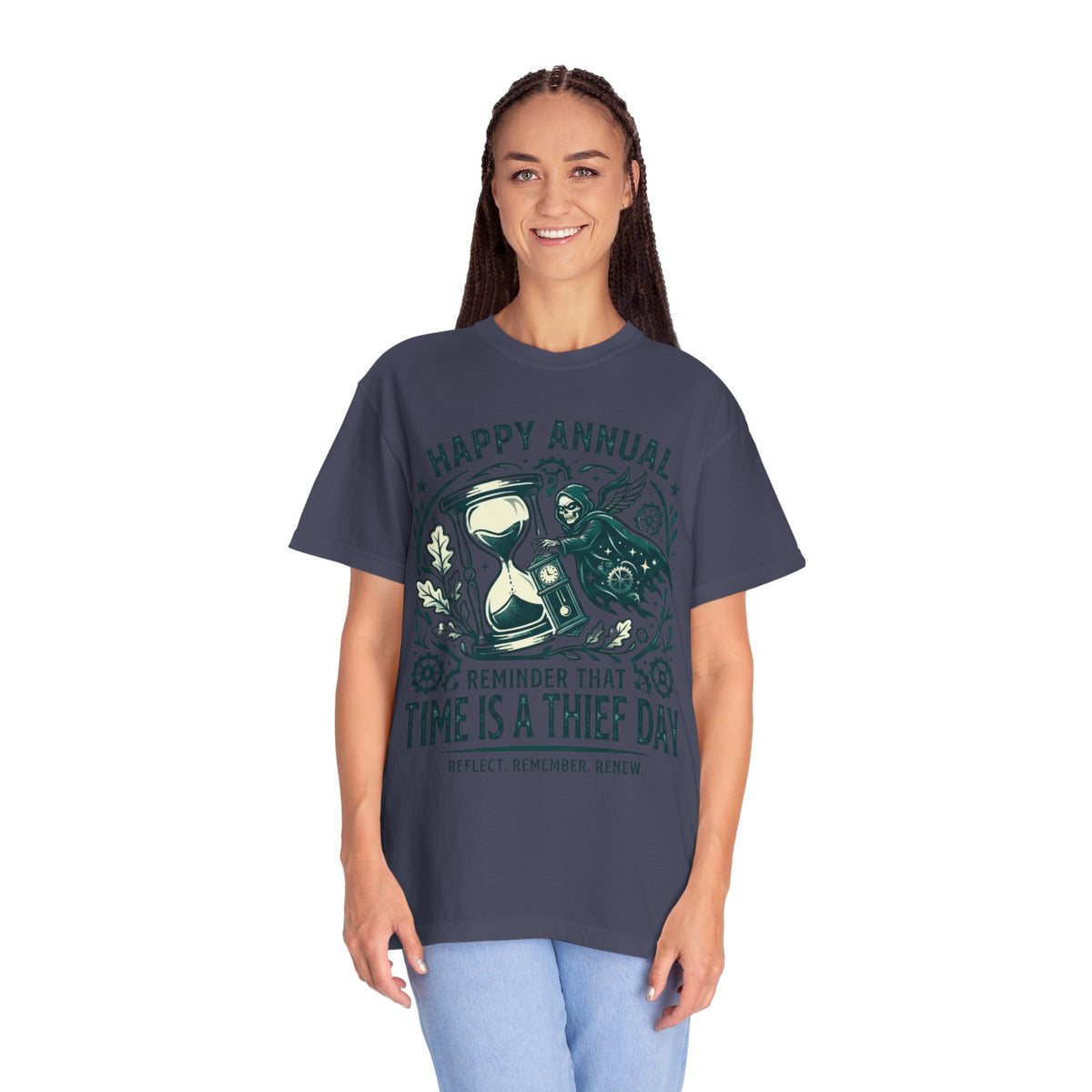 Color: Denim | Time Is A Thief Day Unisex Garment-Dyed Tee