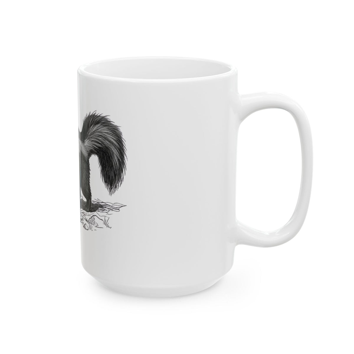 "Pencil Sketch Art Skunk" White Ceramic Mug