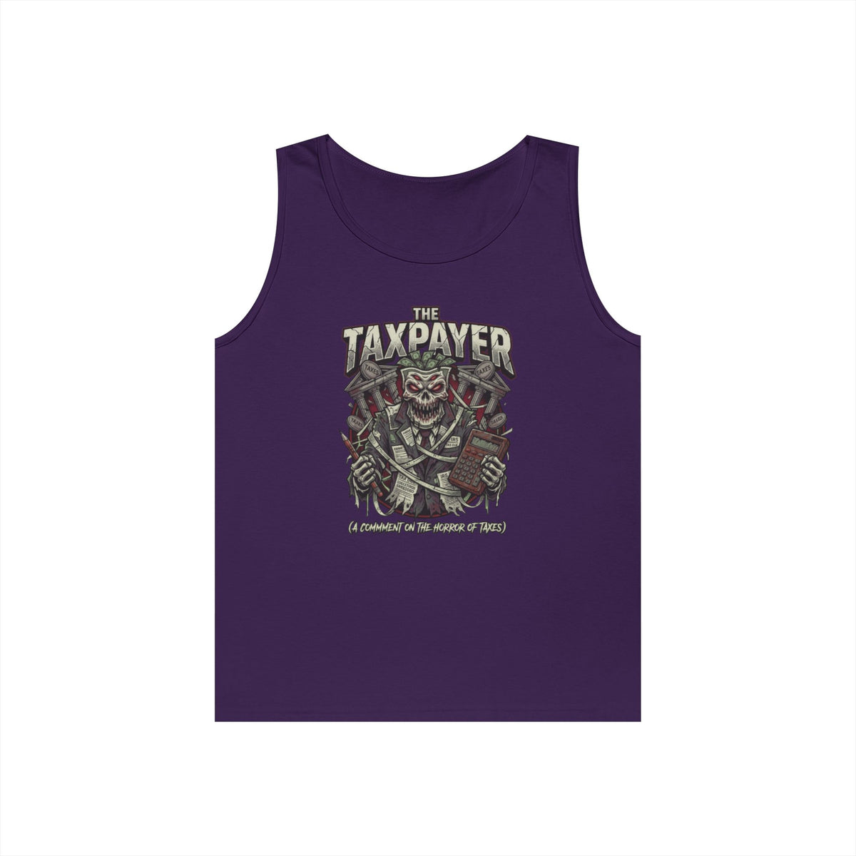 Color: Purple | Horror of Taxes Tank Top