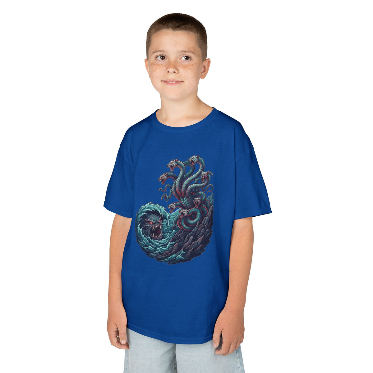 Color: Royal | Charybdis and Scylla (Greek Mythology) Kids Tee