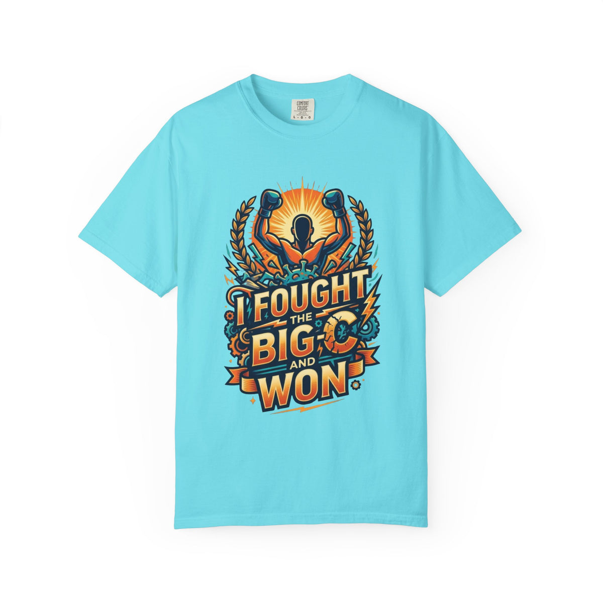 Color: Lagoon Blue | I Fought The Big C and Won Unisex Garment-Dyed Tee