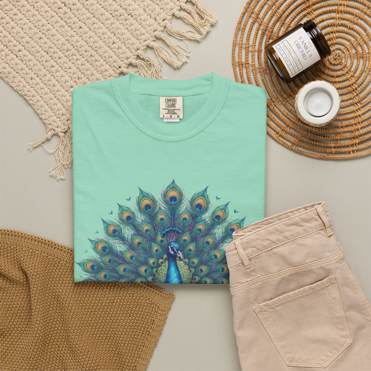 "Hippy Peacock" Unisex Garment-Dyed Tee