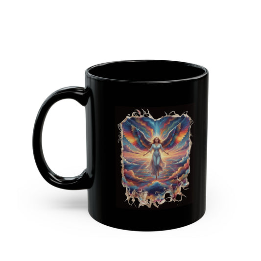 "Rainbow Angel" Black Ceramic Mug