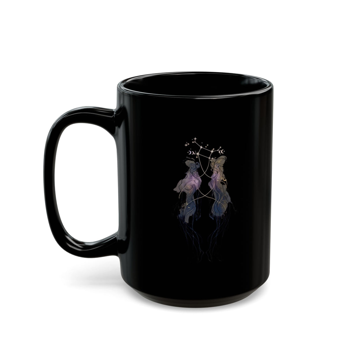"Gemini The Celestial Twins" Black Ceramic Mug