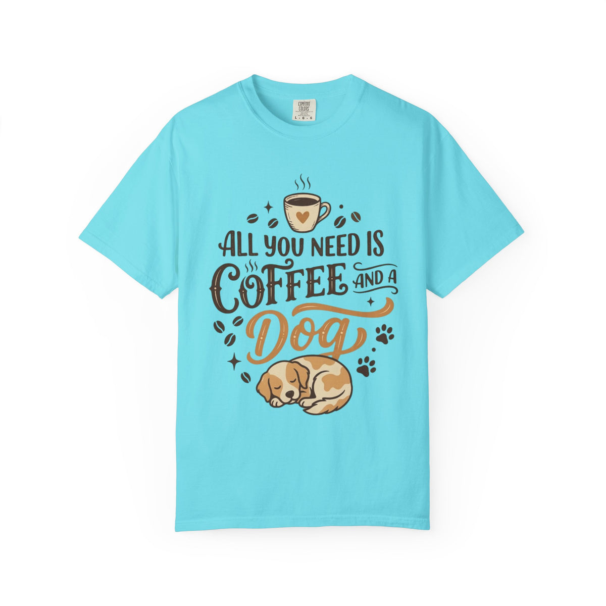 Color: Lagoon Blue | Coffee and a Dog Unisex Garment-Dyed Tee