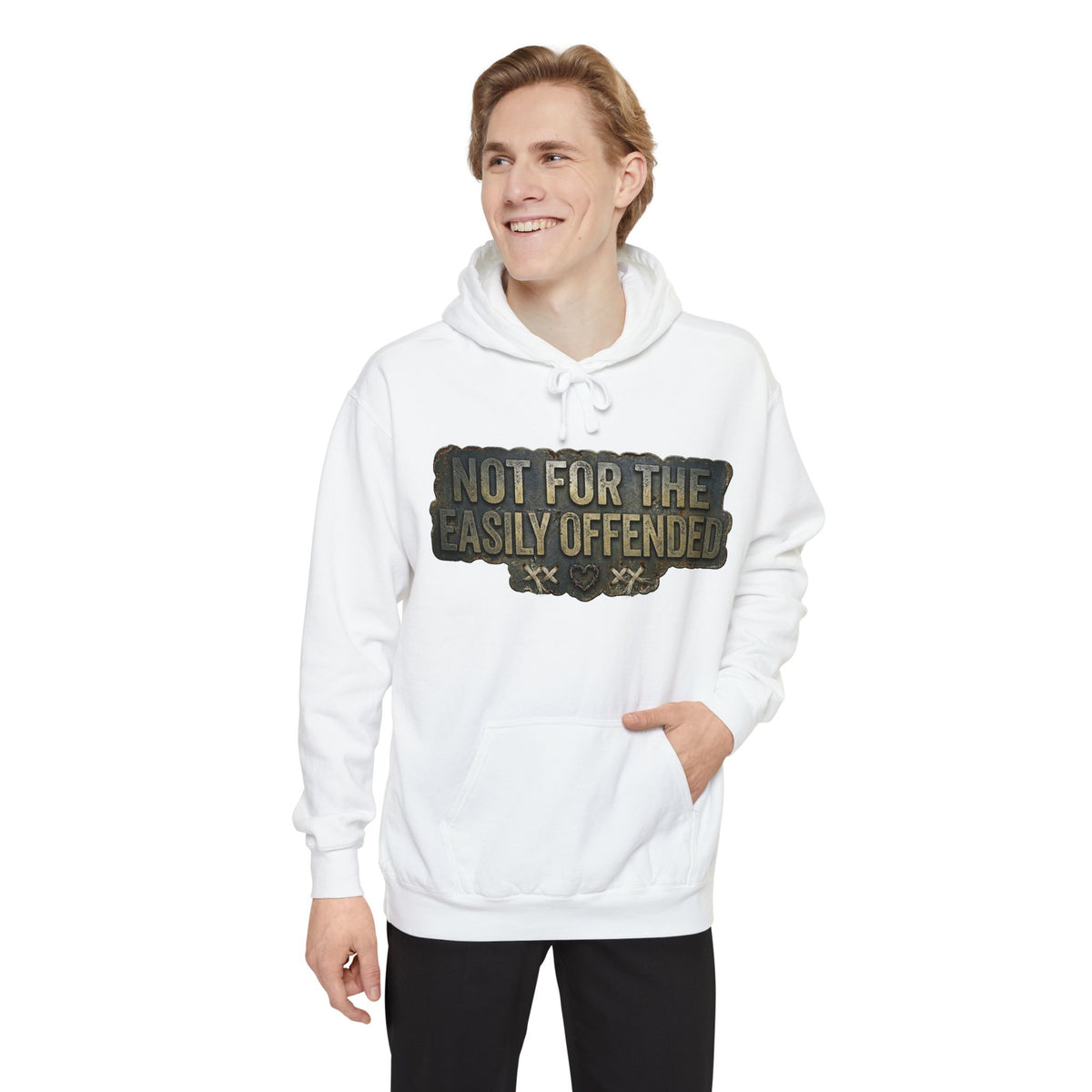 Color: White | Fair Warning Label | Garment-Dyed Hoodie — AttitudeShirts