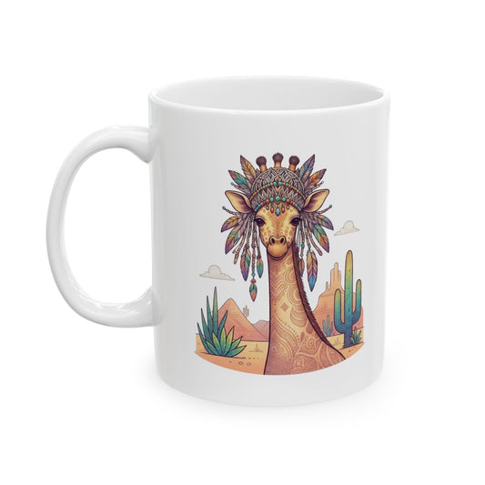 "Hippy Giraffe" White Ceramic Mug
