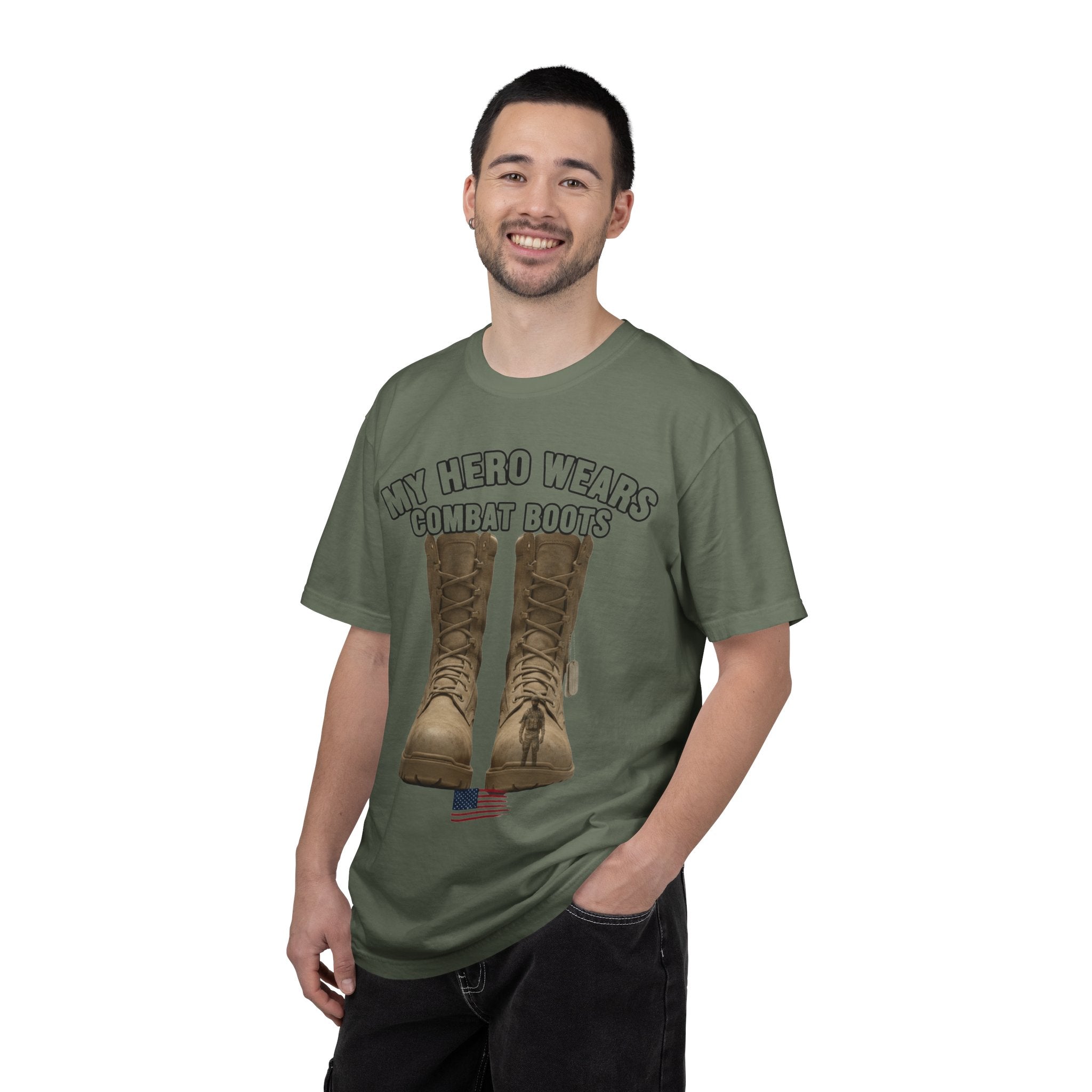 "My Hero Wears Combat Boots" Unisex Garment-Dyed T-shirt