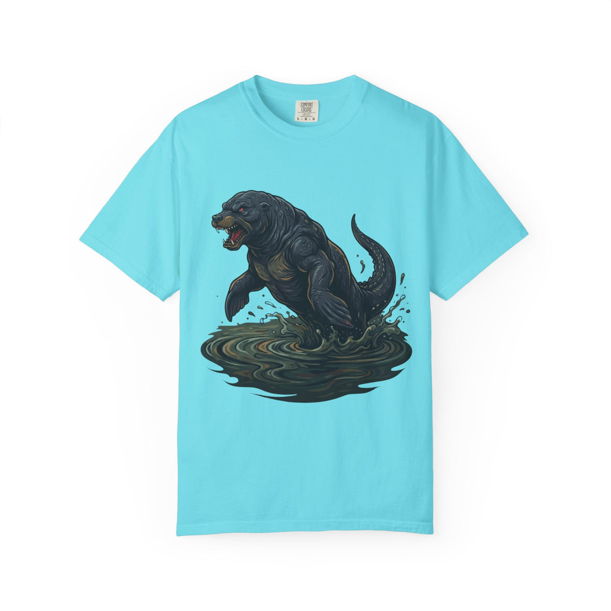 Color: Lagoon Blue | Bunyip (Australian Aboriginal Mythology) Unisex Garment-Dyed Tee