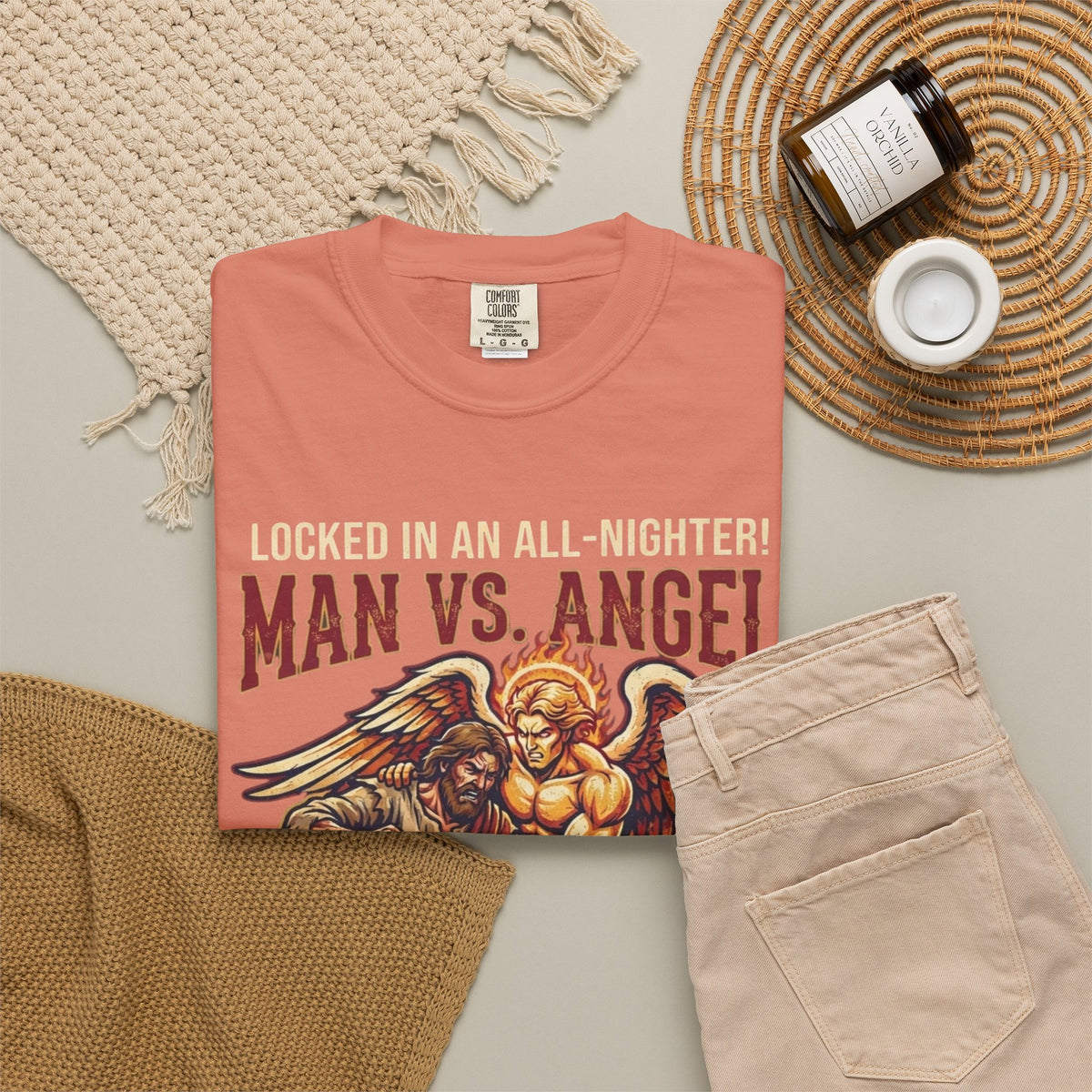 Good Book Series Man vs Angel Unisex Garment-Dyed Tee