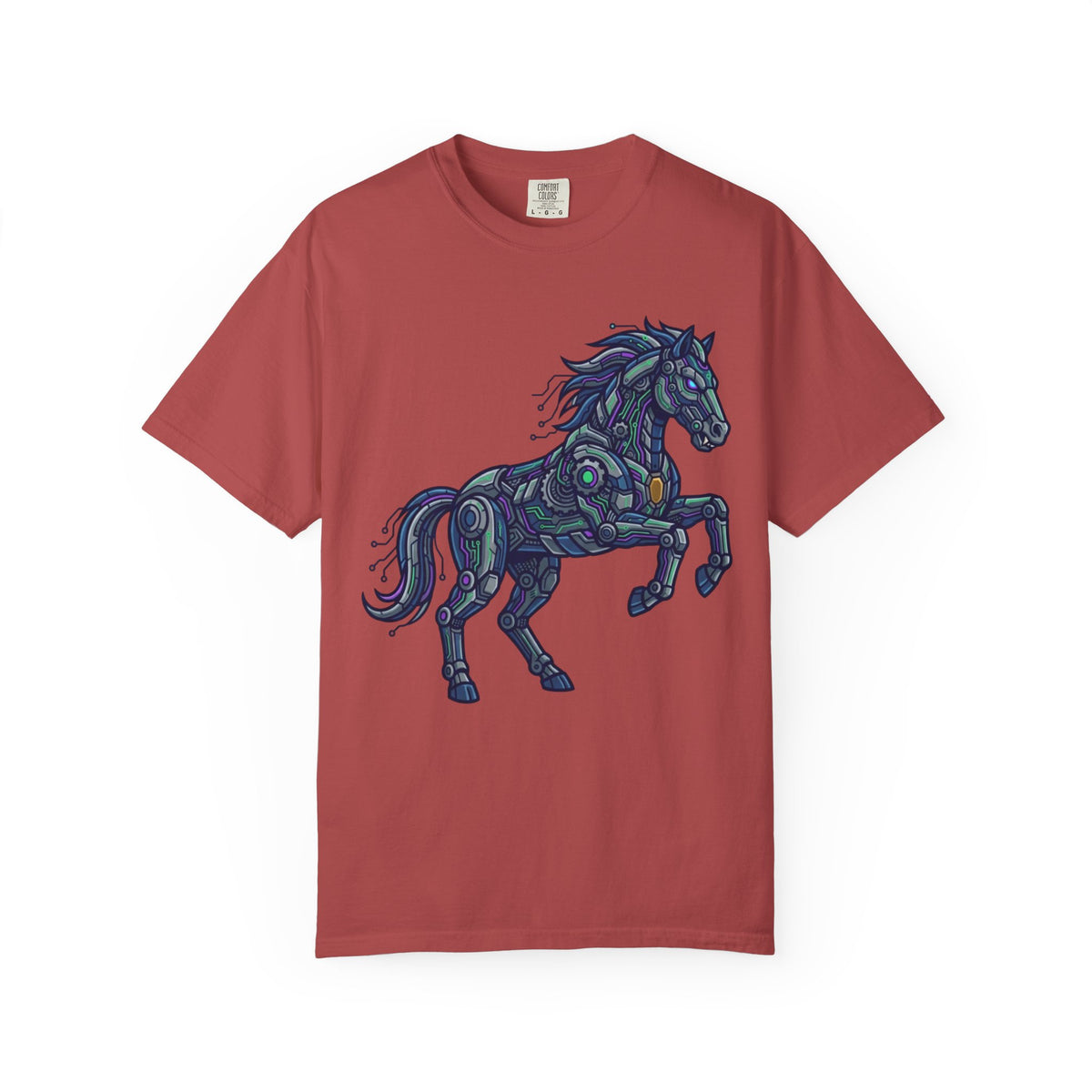 Color: Crimson | Cyber Mustang Unisex Garment-Dyed Tee