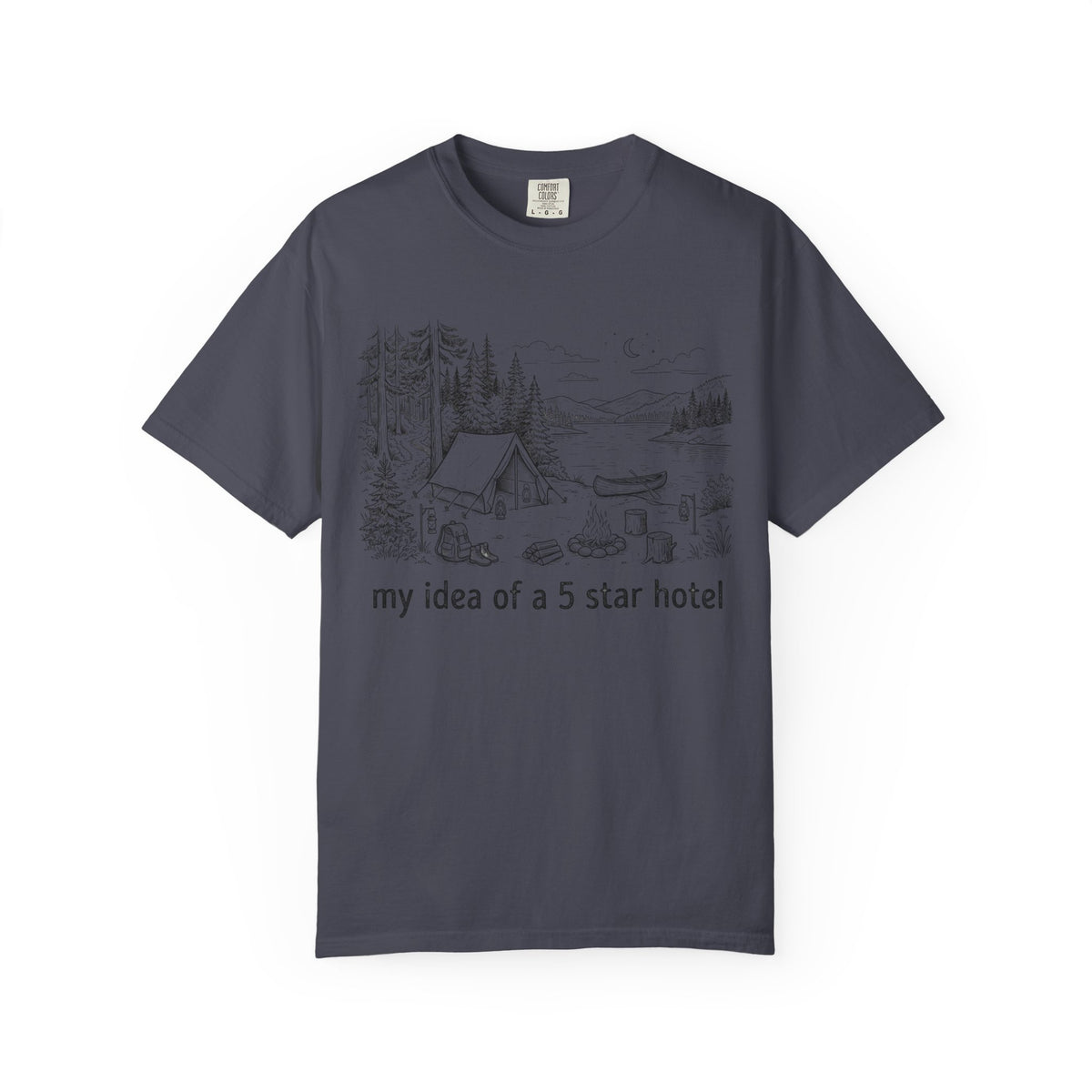 Color: Navy | Five Star Hotel Black Line Art Unisex Garment-Dyed Tee