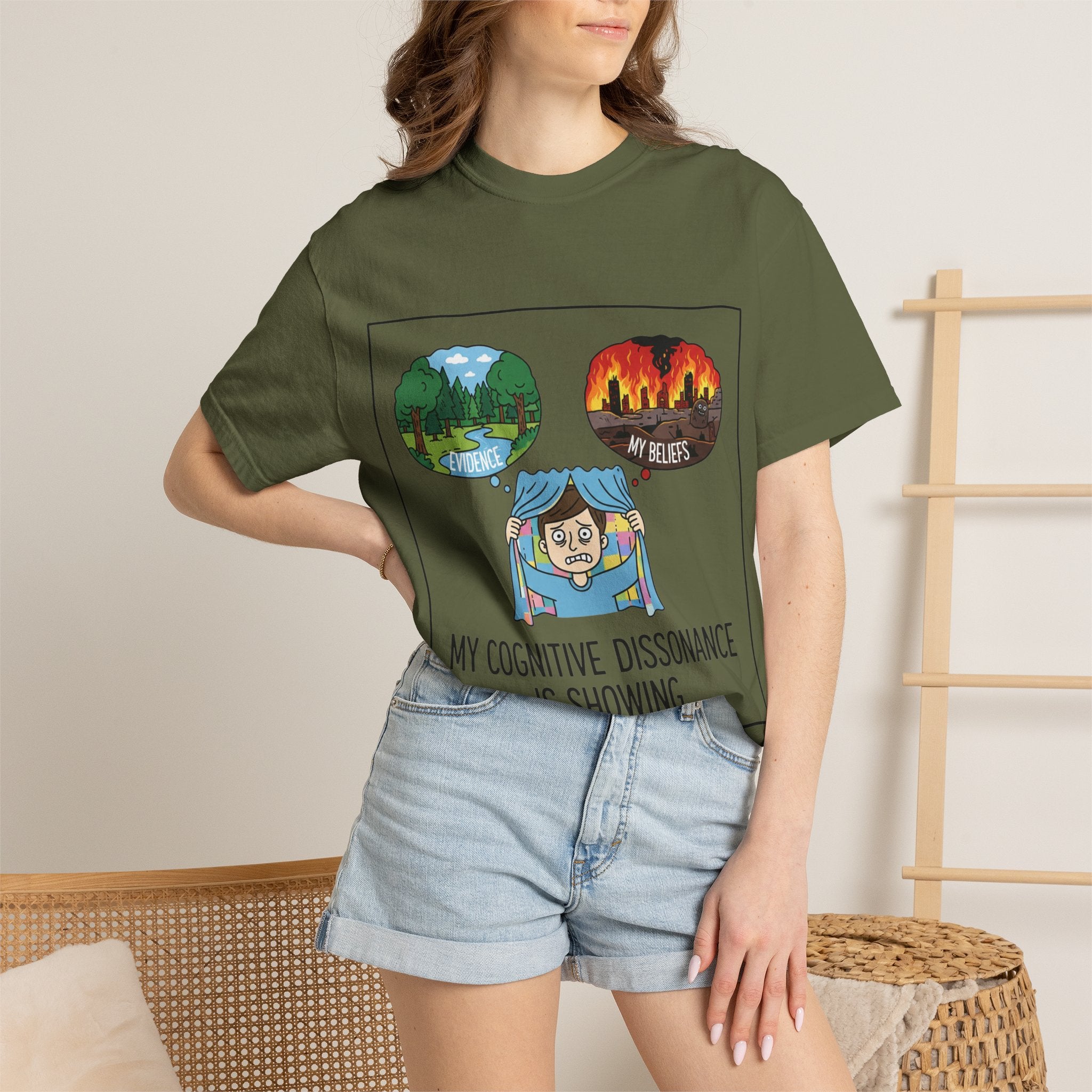 "My Cognitive Dissonance Is Showing" Unisex Garment-Dyed T-shirt