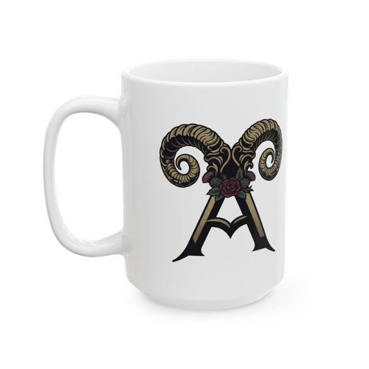 "Floral Monogram Aries" White Ceramic Mug — Graphic
