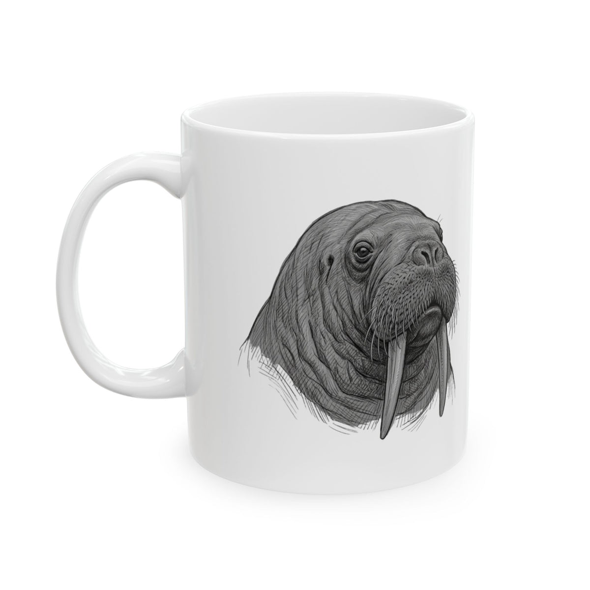 "Pencil Sketch Art Walrus" White Ceramic Mug — Graphic