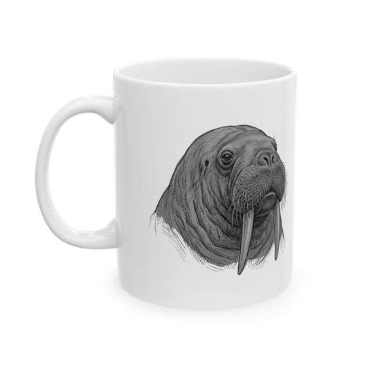 "Pencil Sketch Art Walrus" White Ceramic Mug — Graphic