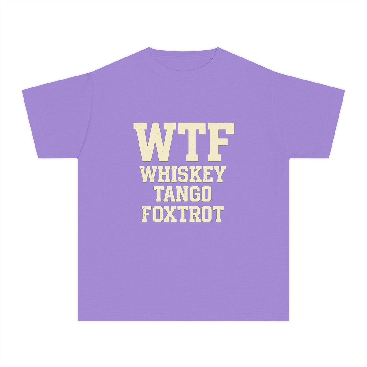 Color: Violet | Whisky Tango Foxtrot - WTF Decoded | Youth Tee — AttitudeShirts