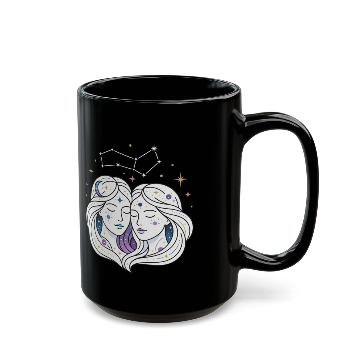 "Gemini The Celestial Twins" Black Ceramic Mug — Graphic