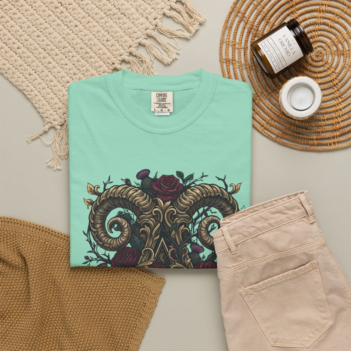 Floral Monogram Aries Unisex Garment-Dyed Tee