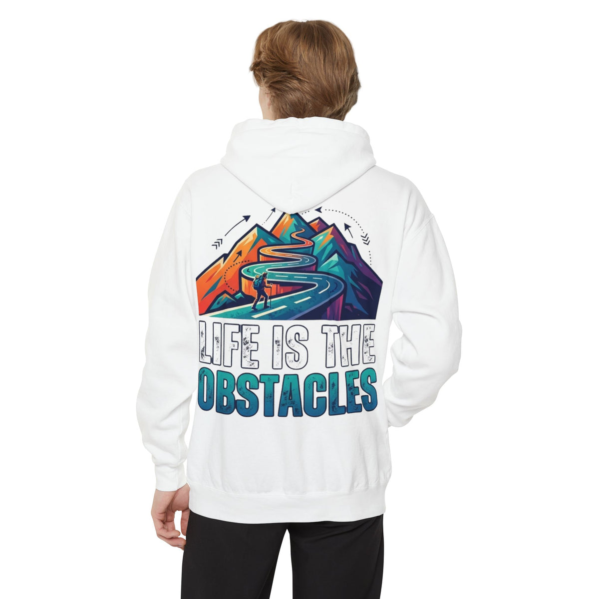 Color: White | Life Is The Obstacles Garment-Dyed Hoodie