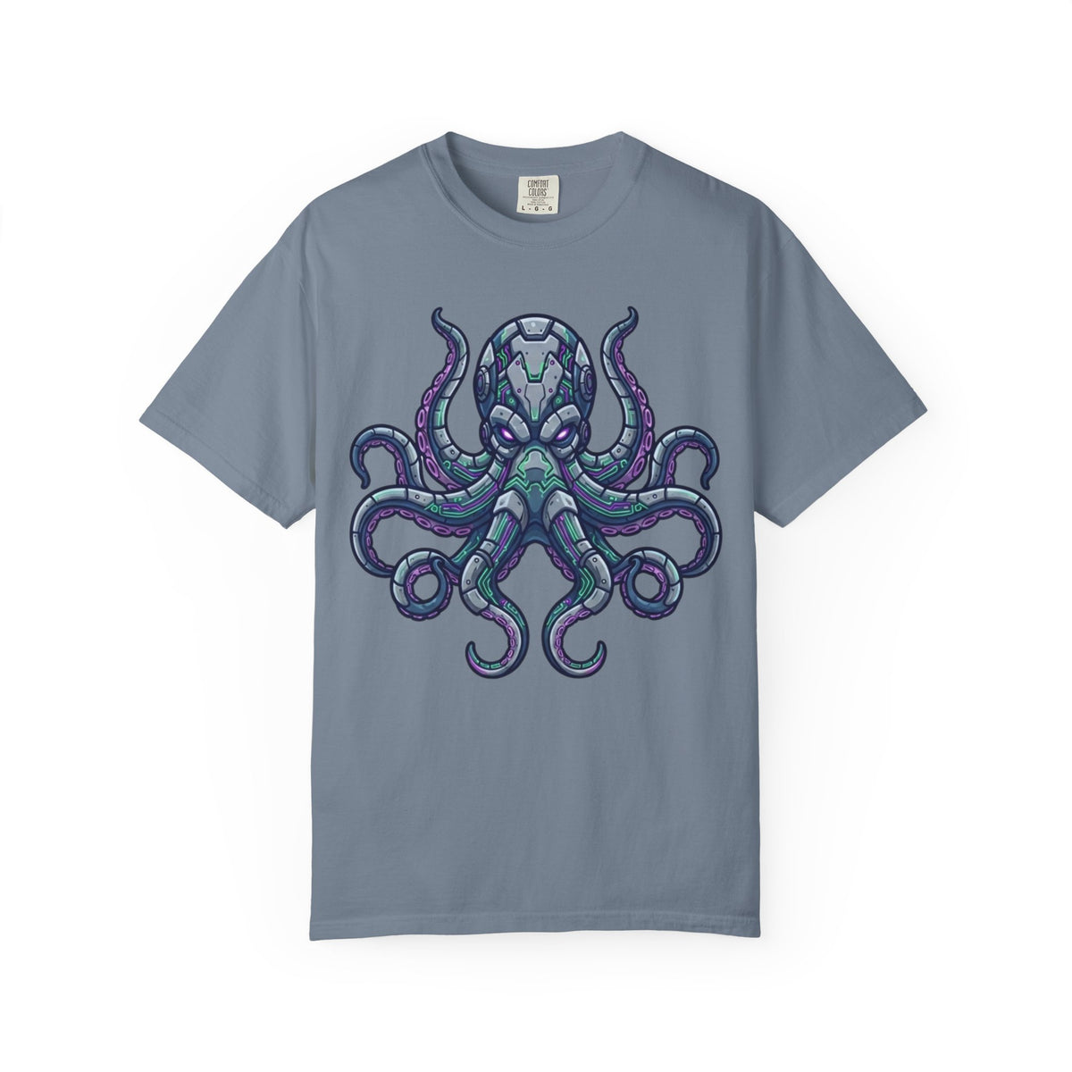 Color: Blue Jean | Cyber Octopus Unisex Garment-Dyed Tee