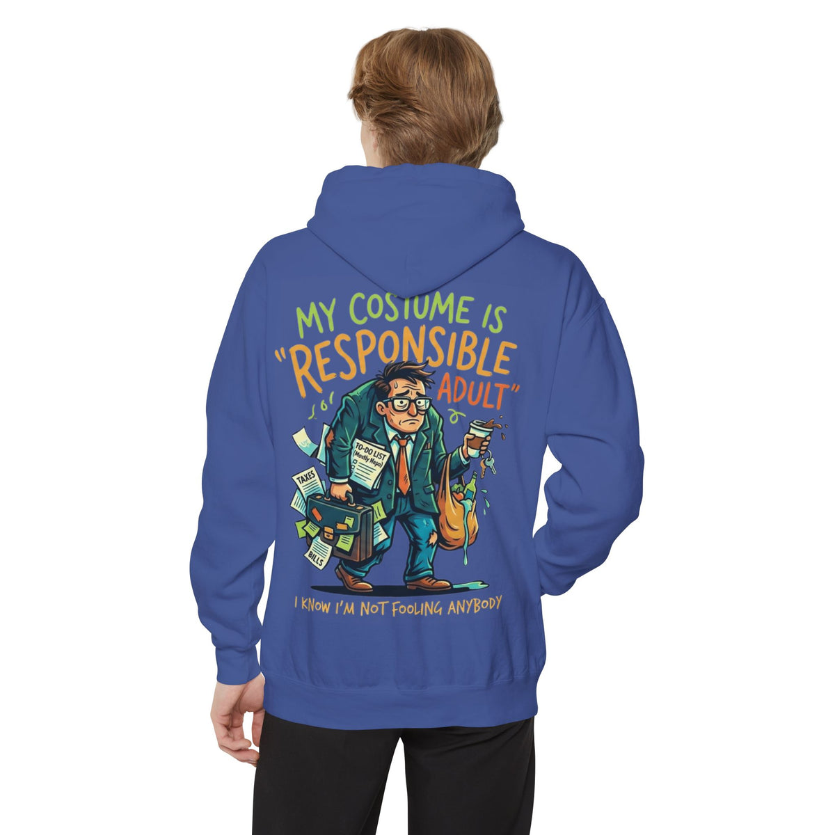 Color: Flo Blue | Responsible Adult Costume Garment-Dyed Hoodie