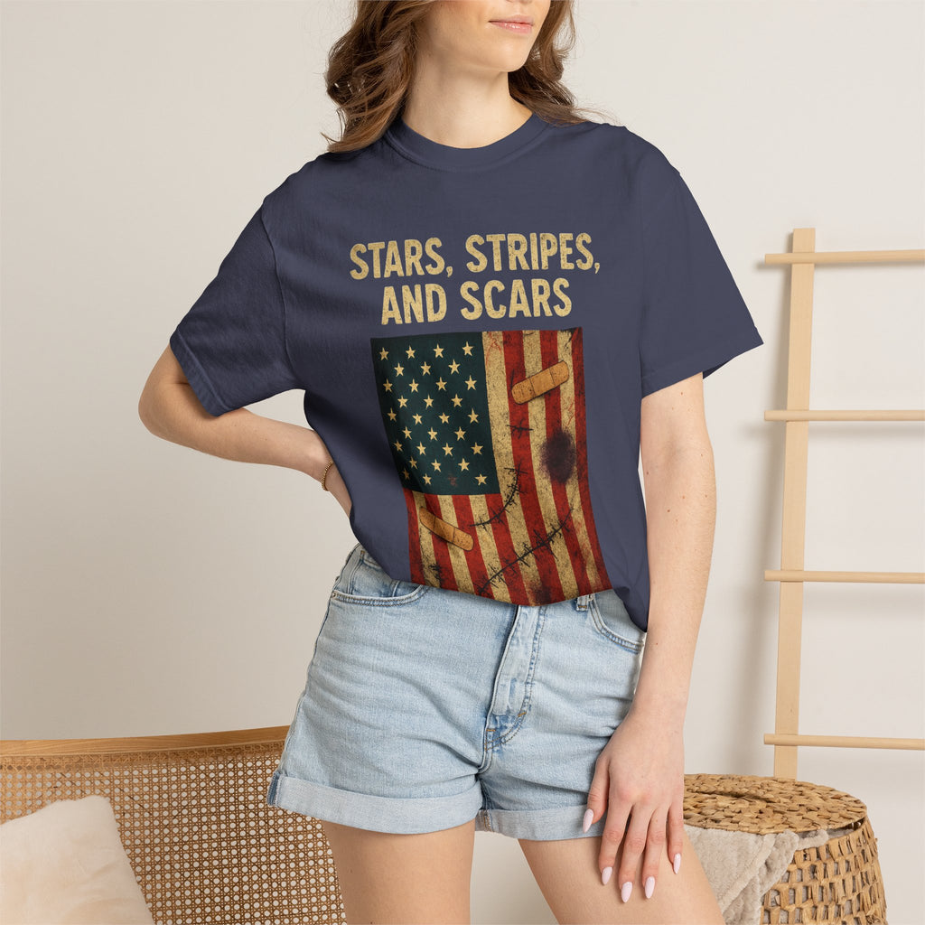 "STARS, STRIPES, AND SCARS" Unisex Garment-Dyed T-shirt
