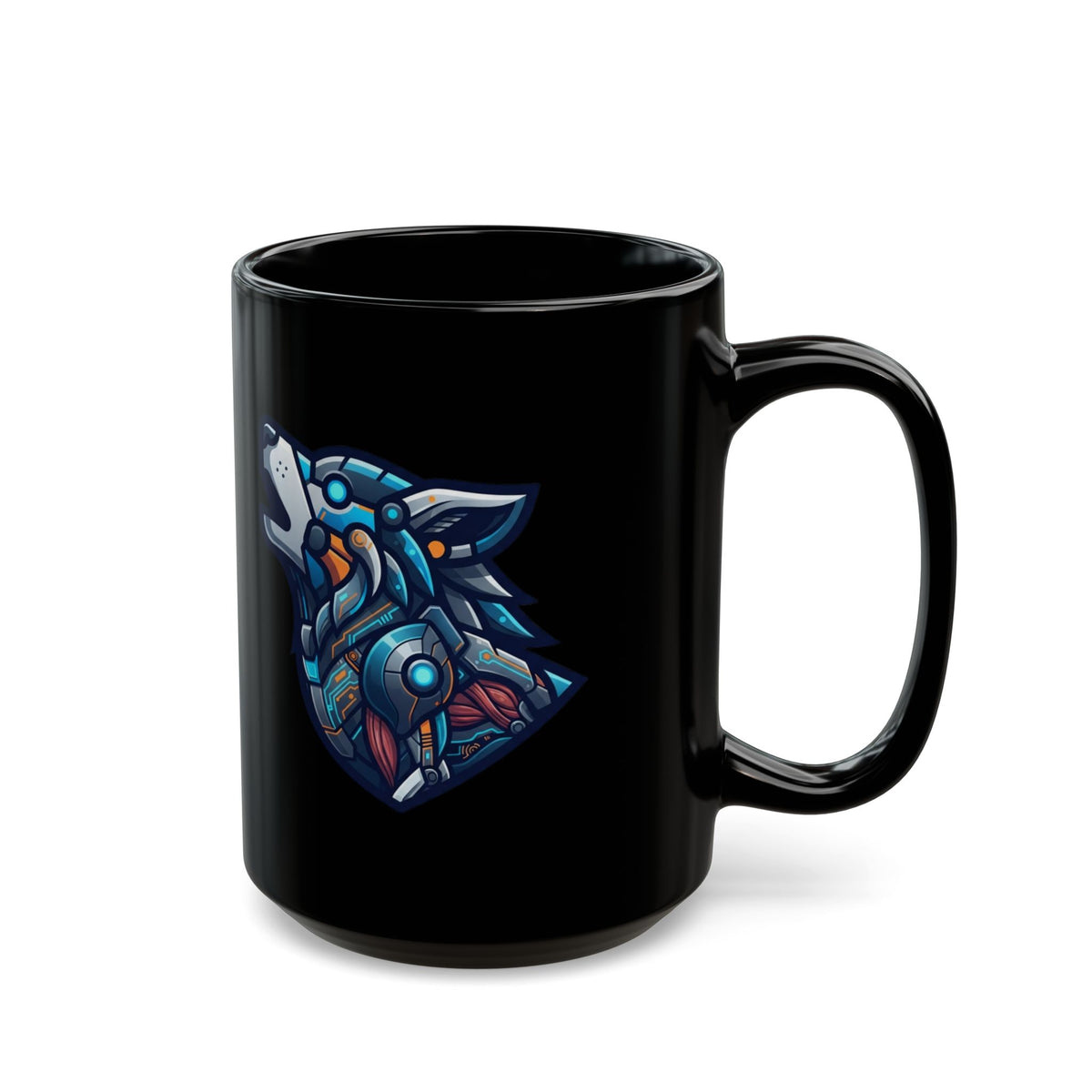 "Cyber Wolf" Black Ceramic Mug — Graphic