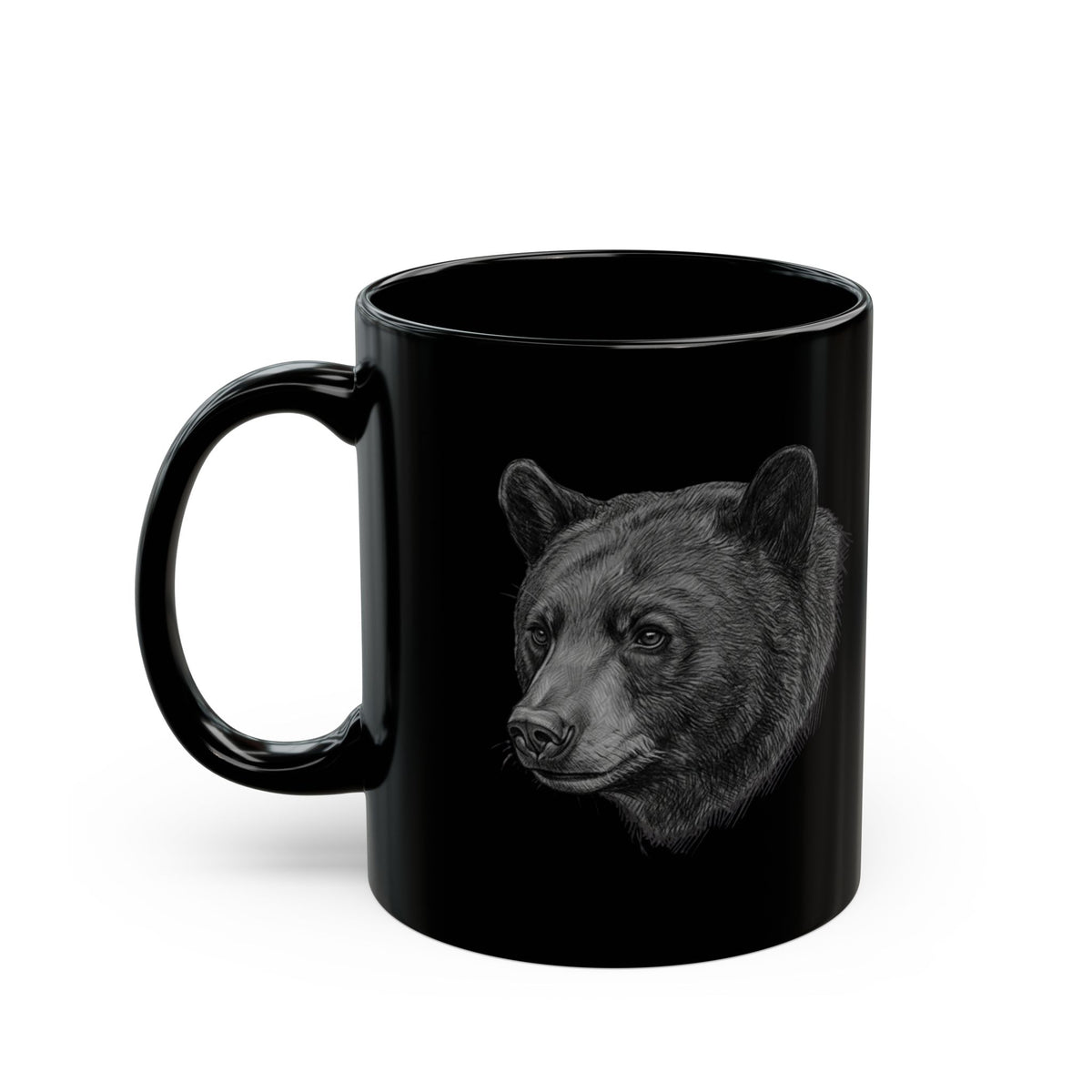 "Pencil Sketch Art Black Bear" Black Ceramic Mug — Graphic