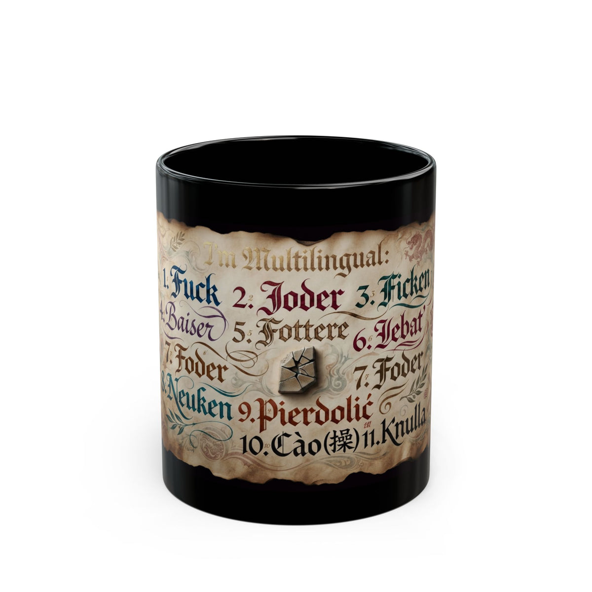 "Multilingual" Black Ceramic Mug