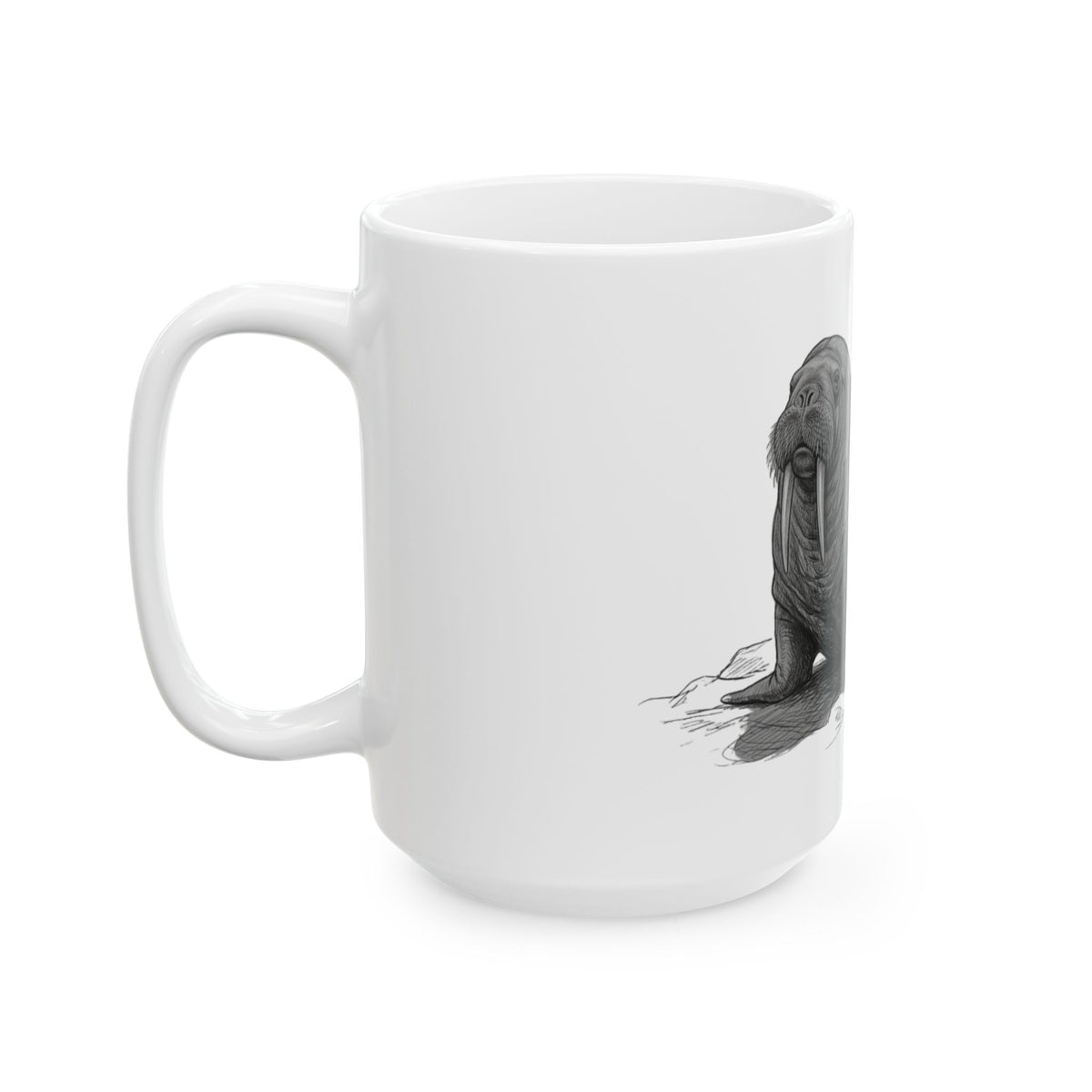 "Pencil Sketch Art Walrus" White Ceramic Mug