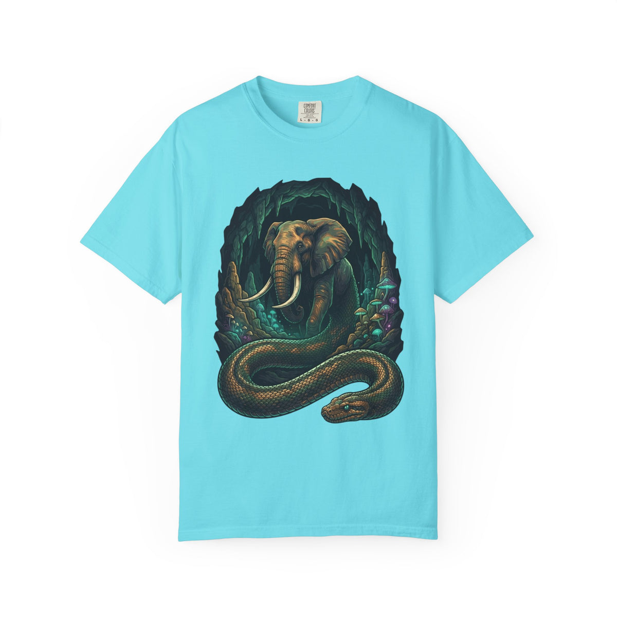 Color: Lagoon Blue | Grootslang (South African Mythology) Unisex Garment-Dyed Tee