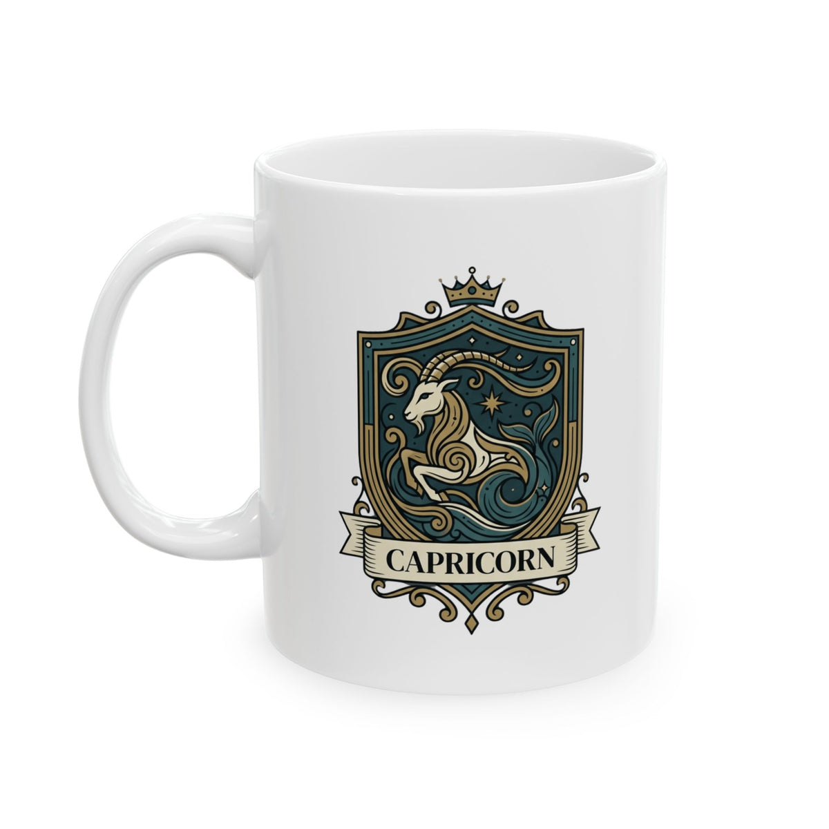 "Capricorn- The Sea-Goat Crest" White Ceramic Mug