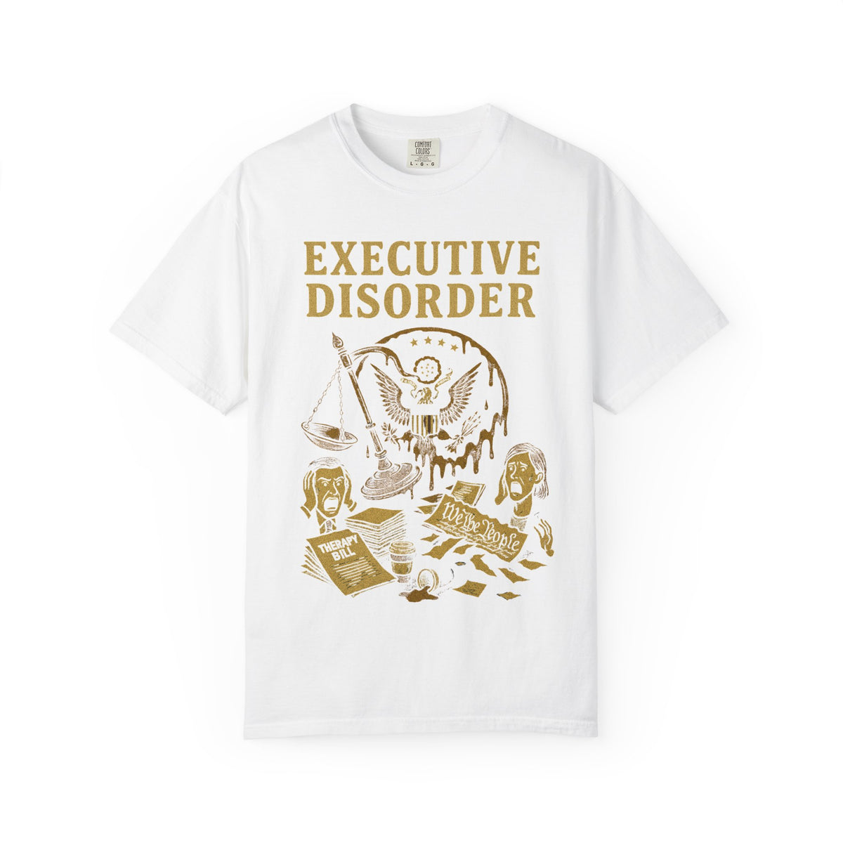 Color: White | Executive Disorder Unisex Garment-Dyed T-shirt