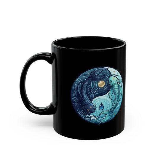 "Yin Yang Pisces" Black Ceramic Mug