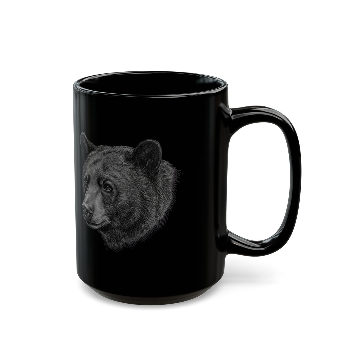 "Pencil Sketch Art Black Bear" Black Ceramic Mug — Graphic