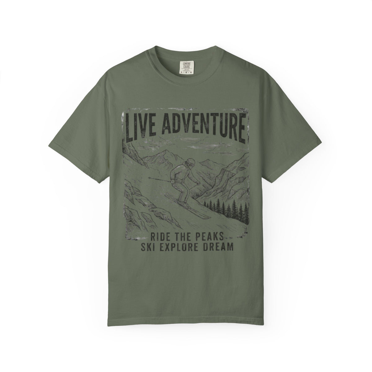 Color: Moss | Live Adventure - Ski Unisex Garment-Dyed Tee