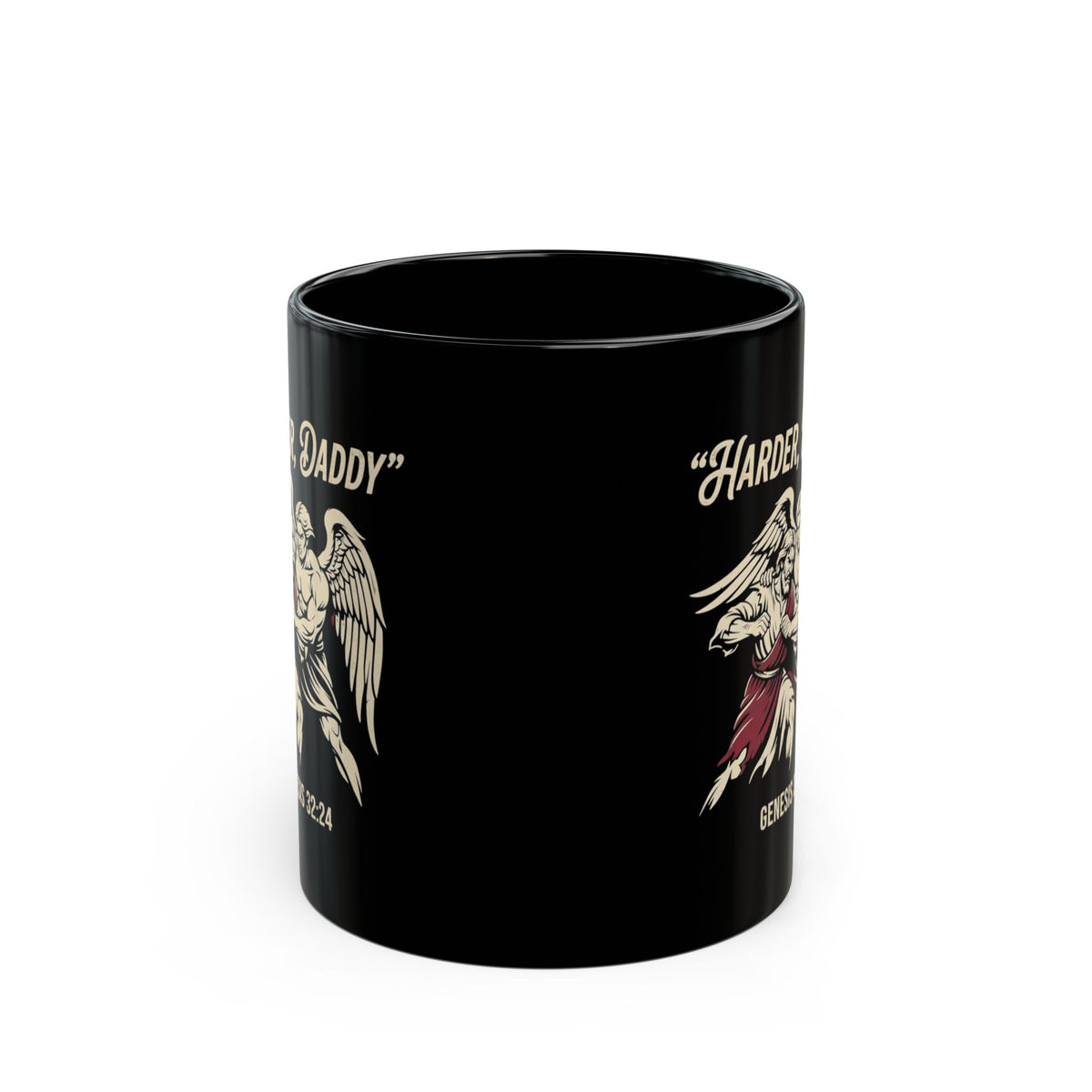 "Good Book Series Man vs Angel" Black Ceramic Mug — Graphic
