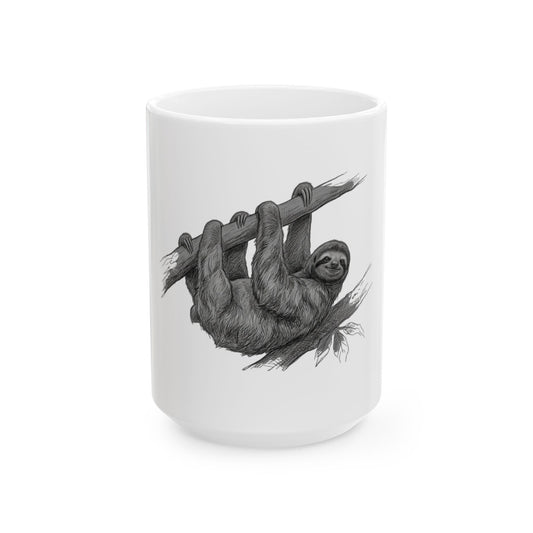 "Pencil Sketch Art Sloth" White Ceramic Mug
