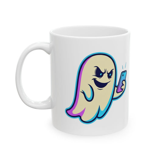 "Ghosting" White Ceramic Mug — Graphic