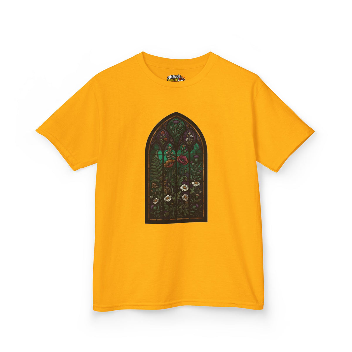 Color: Gold | Stained Glass Floral Kids Tee